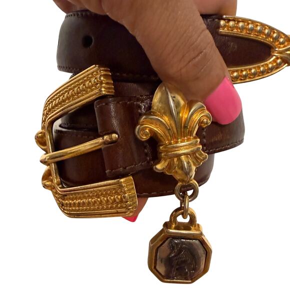 Brighton Brown Leather Belt Gold Buckle Charm Accent Size 33 Western Boho main image 4